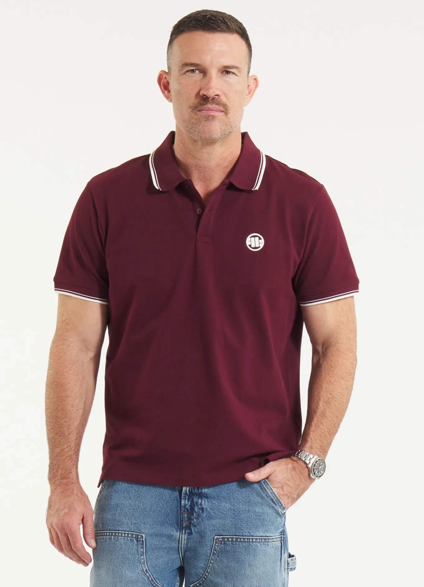 Men's Polo shirt Pique Stripes Regular - Dark burgundy