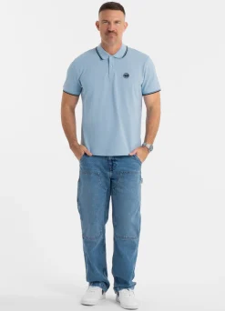 Men's Polo shirt Pique Stripes Regular - Light blue