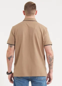 Men's Polo shirt Pique Stripes Regular - Coyote brown