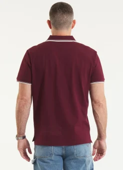 Men's Polo shirt Pique Stripes Regular - Dark burgundy