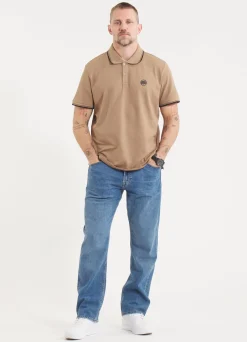 Men's Polo shirt Pique Stripes Regular - Coyote brown