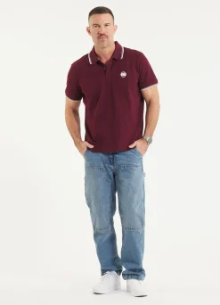 Men's Polo shirt Pique Stripes Regular - Dark burgundy