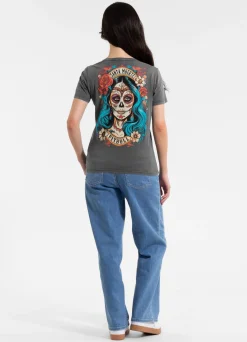 Women's T-Shirt Denim Washed SANTA MUERTE 25 - Graphite