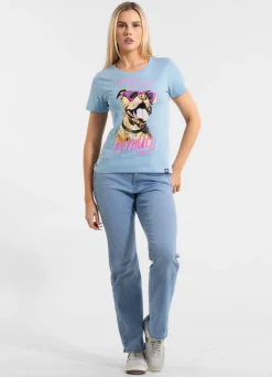 Women's T-Shirt SUNGLASSES DOG - Light blue