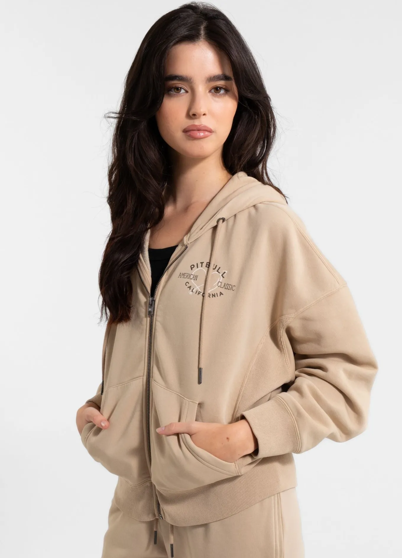 Women's zip-up hoodie Washed MANZANITA HEART - Sand