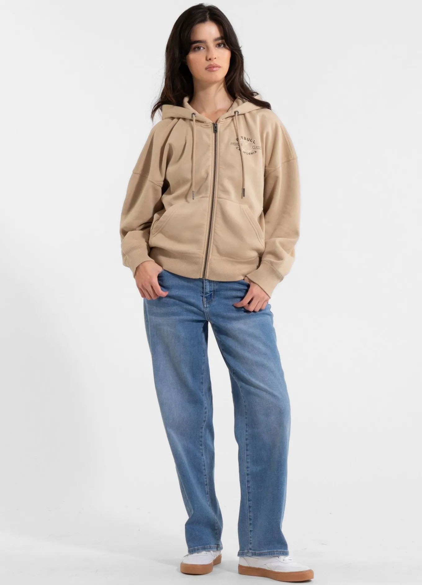 Women's zip-up hoodie Washed MANZANITA HEART - Sand