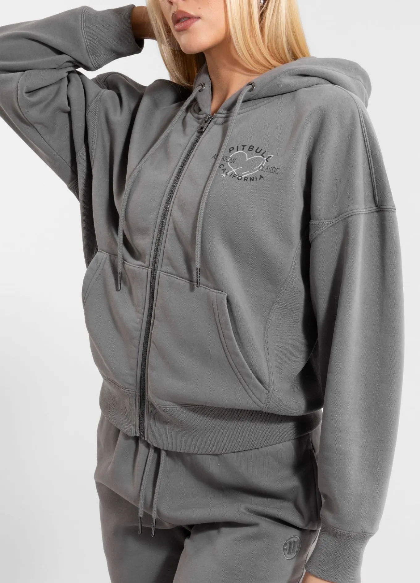 Women's zip-up hoodie Washed MANZANITA HEART - Gray